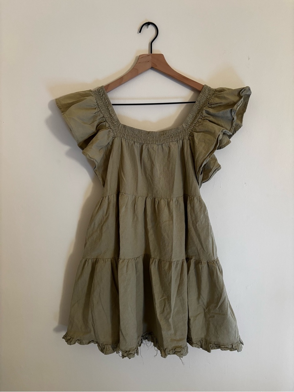 Pink Diamond Light Olive Ruffle Mini Dress - Picture 2 of 4